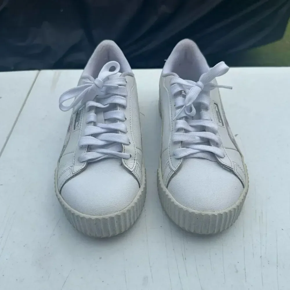 Women's White and Purple Puma Sneakers